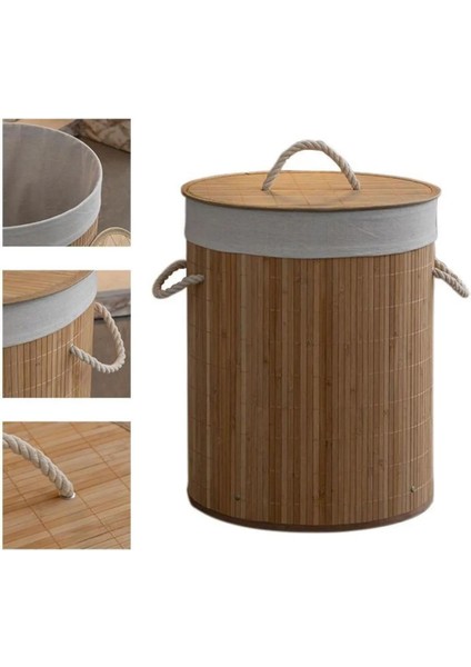 Bambu Çamaşır Sepeti Yuvarlak Kirli Çamaşır Sepeti Ipli Naturel Doğal Hasır fiyatları