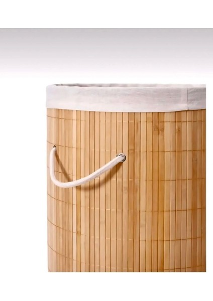 Bambu Çamaşır Sepeti Yuvarlak Kirli Çamaşır Sepeti Ipli Naturel Doğal Hasır fırsatları