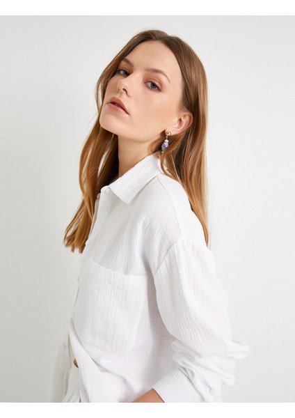 Müslin Oversize Gömlek Uzun Kollu Cep Detaylı Düğmeli