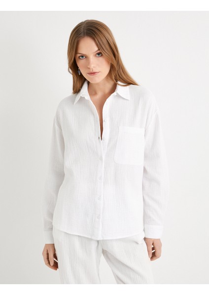 Müslin Oversize Gömlek Uzun Kollu Cep Detaylı Düğmeli modelleri