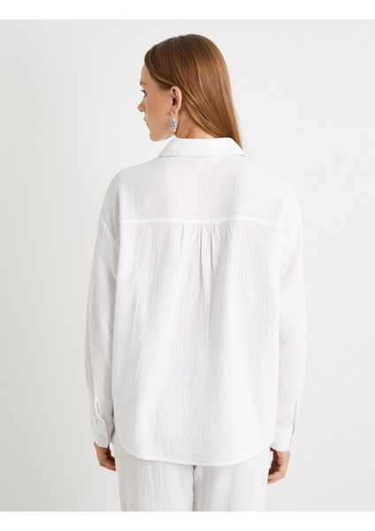 Müslin Oversize Gömlek Uzun Kollu Cep Detaylı Düğmeli fırsatları