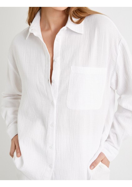 Müslin Oversize Gömlek Uzun Kollu Cep Detaylı Düğmeli indirimleri