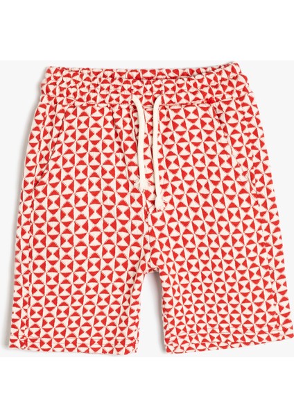 Şort Grafik Desenli Beli Bağlamalı Cepli