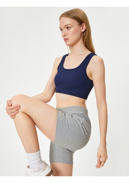 Spor Biker Tayt Yüksek Bel Slogan Baskılı Slim Fit