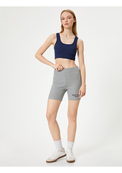 Spor Biker Tayt Yüksek Bel Slogan Baskılı Slim Fit