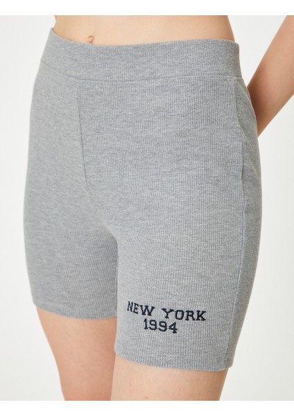 Spor Biker Tayt Yüksek Bel Slogan Baskılı Slim Fit