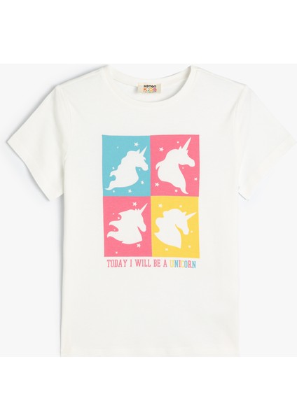 Unicorn Tişört Kısa Kollu Bisiklet Yaka Pamuklu