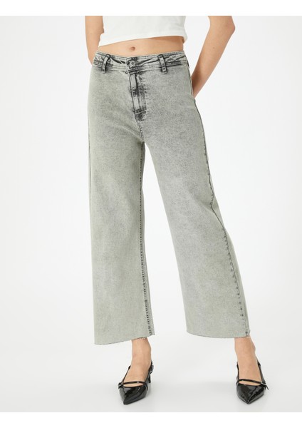 Geniş Kısa Paça Kot Pantolon Yüksek Bel Esnek Rahat Kalıp Cepli Pamuklu - Sandra Jeans modelleri