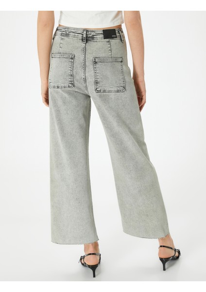 Geniş Kısa Paça Kot Pantolon Yüksek Bel Esnek Rahat Kalıp Cepli Pamuklu - Sandra Jeans fırsatları