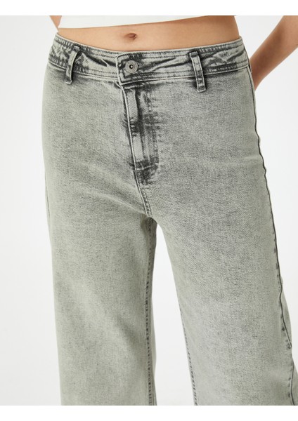 Geniş Kısa Paça Kot Pantolon Yüksek Bel Esnek Rahat Kalıp Cepli Pamuklu - Sandra Jeans indirimleri