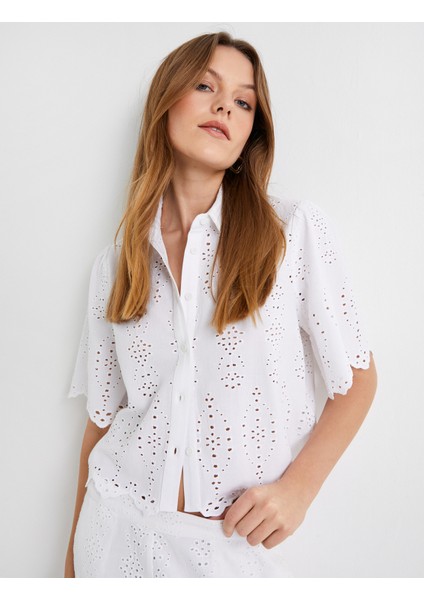 Crop Fisto Gömlek Kısa Kollu Düğmeli Viskon Karışımlı