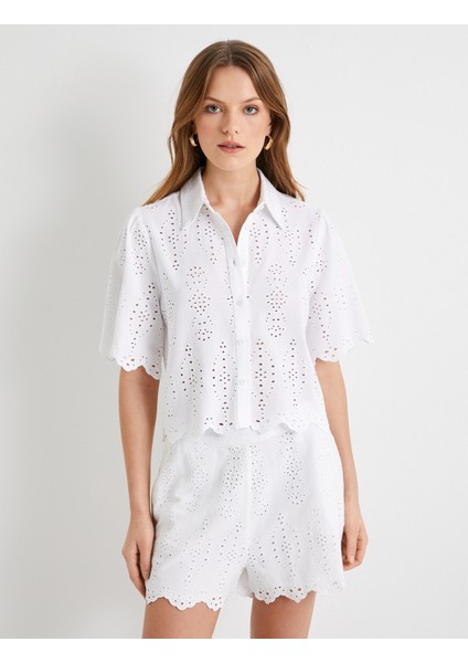 Crop Fisto Gömlek Kısa Kollu Düğmeli Viskon Karışımlı modelleri