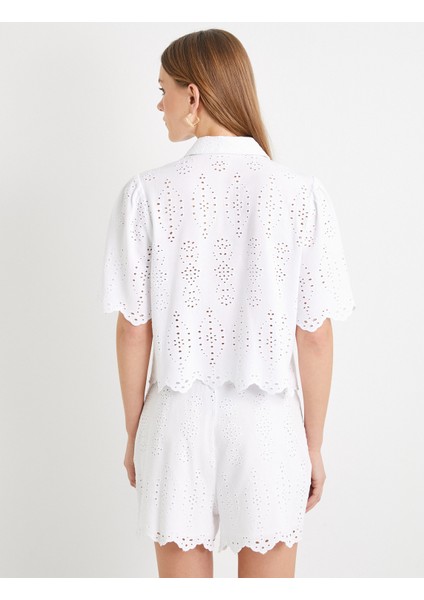 Crop Fisto Gömlek Kısa Kollu Düğmeli Viskon Karışımlı fırsatları