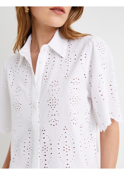 Crop Fisto Gömlek Kısa Kollu Düğmeli Viskon Karışımlı indirimleri