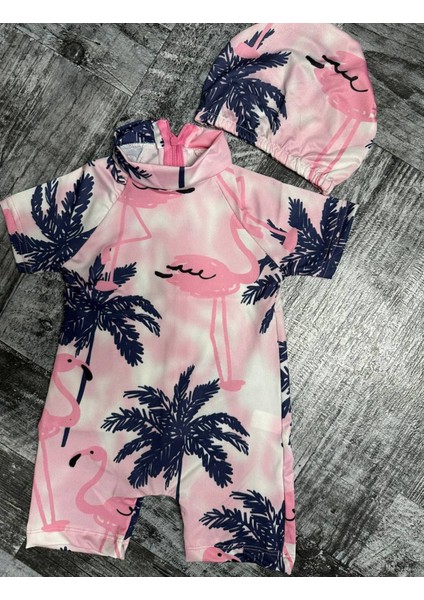 Kız Çocuk Pembe Beyaz Renkli Tüm Vücut Güneş Korulmalı Mayo