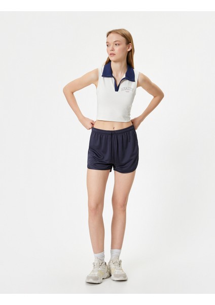 Crop Spor Atlet Slogan Baskılı Polo Yaka Kolsuz Slim Fit fiyatları