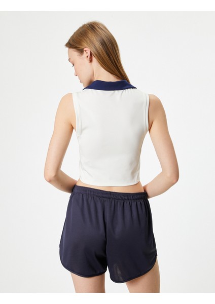 Crop Spor Atlet Slogan Baskılı Polo Yaka Kolsuz Slim Fit fırsatları