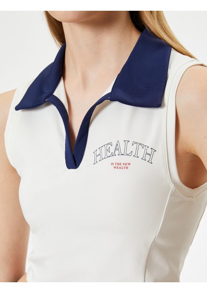 Crop Spor Atlet Slogan Baskılı Polo Yaka Kolsuz Slim Fit indirimleri