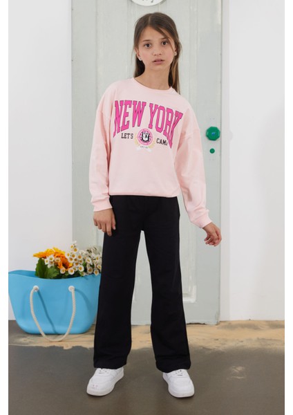 Pembe Newyork Yazılı Kız Çocuk Alt Üst Takım 18581