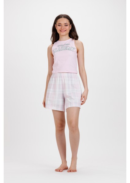 Kadın Pudra Academy Kalın Askılı Crop Tshirt