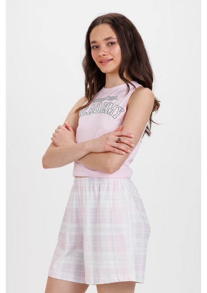 Kadın Pudra Academy Kalın Askılı Crop Tshirt