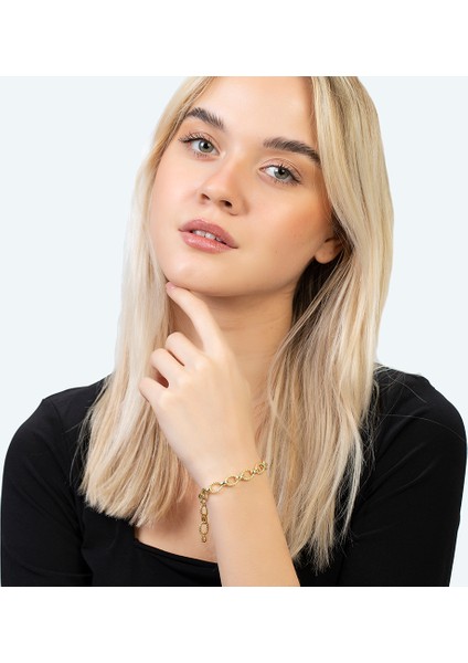Gold Renk Halloy Model 925 Ayar Gümüş Kadın Bileklik modelleri