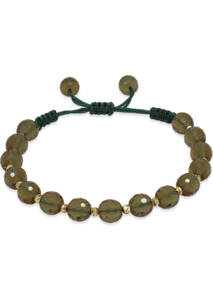 Makrome Örgülü Gold Renk Dorika Top Süslemeli Küre Kesim Fasetalı Zultanit Taşı Kadın Bileklik