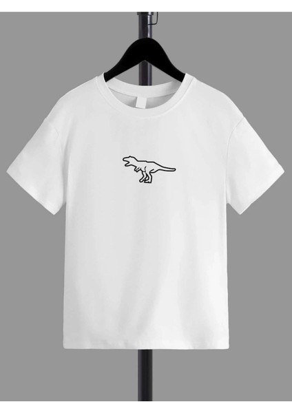 Ünisex Rahat Kalıp Pamuklu Baskılı Beyaz Çocuk T-Shirt