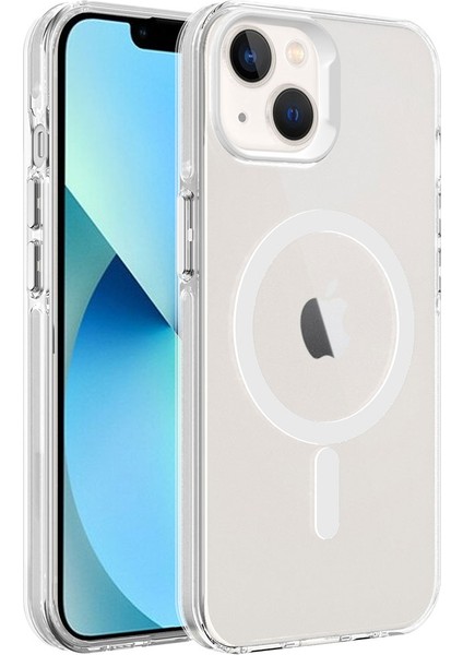 Apple iPhone 13 - Uyumlu Zore Magsafe Şarj Özellikli Buzlu Transparan C-Pro Sert Kapak-Siyah