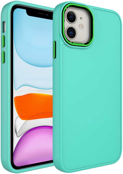 Apple iPhone 11 - Uyumlu Metal Çerçeve ve Buton Tasarımlı Silikon Zore Luna Kapak-Turkuaz