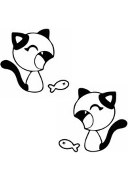 Kedi ve Balık Duvar Dekor Sticker 40 x 36 cm