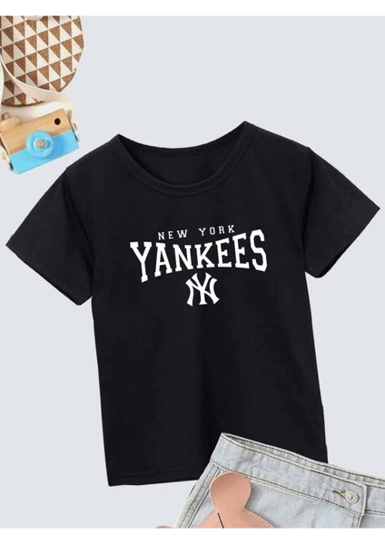 Ünisex Rahat Kalıp Pamuklu Baskılı Siyah Çocuk T-Shirt