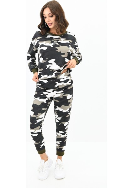Kadın Kamuflaj Desenli Eşofman Takımı 3876-24