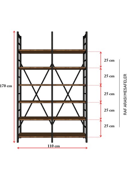6 Raflı Metal Kitaplık Iki Modül
