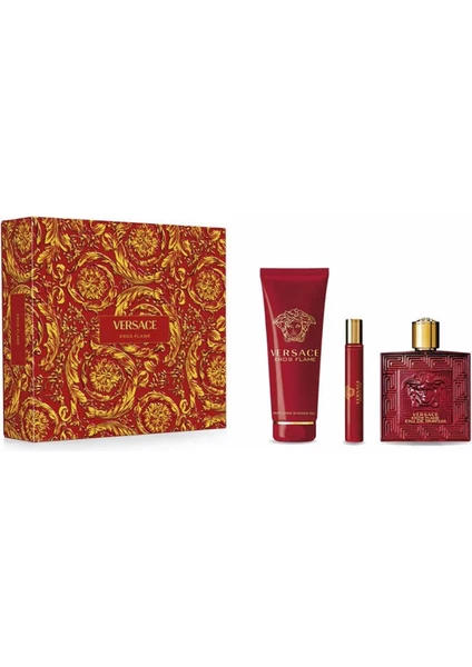 Eros Flame 100 Ml Edp + Duş Jeli 150 Ml+ 10 Ml Edp Erkek Parfüm Seti