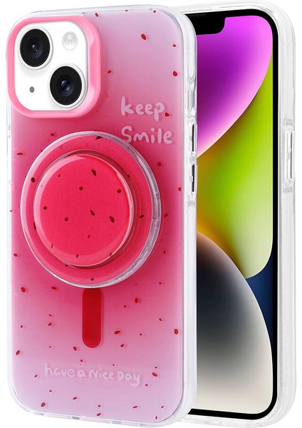 Apple iPhone 14 Zore Magsafe Şarj Özellikli Tak-Çıkar Pop Soketli Zore Tiktok Kapak-Pembe Koyu