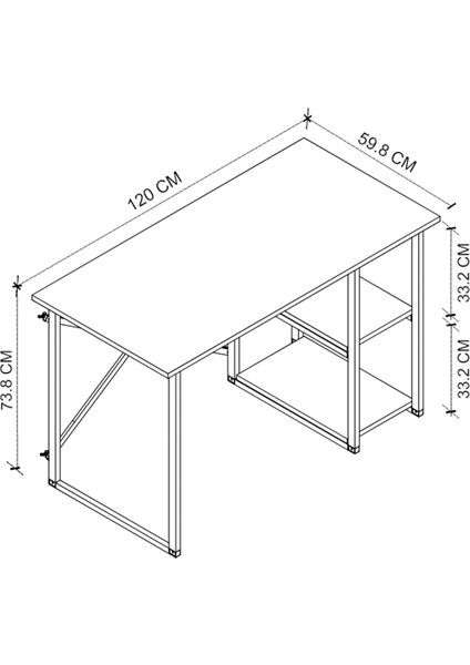 60X120 cm 2 Raflı Çalışma Masası Bilgisayar Masası Ofis Ders Yemek Masası Beyaz