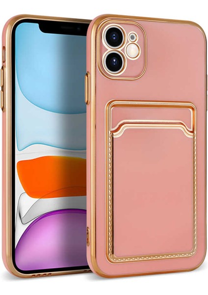 iPhone 12 Uyumlu Zore Bark Kartlıklı Kapak-Rose Gold