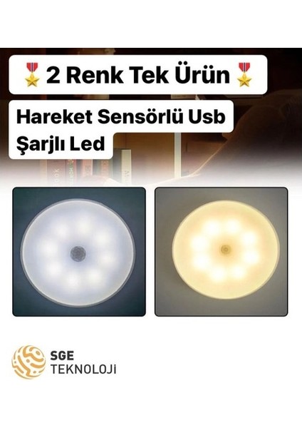 Sge Teknoloji Hareket Sensörlü USB Şarjlı Led Armatür Lamba