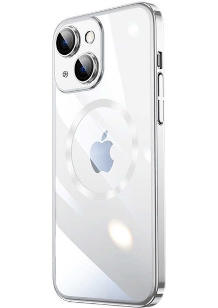 iPhone 14 Plus Uyumlu Wireless Şarj Özellikli Sert Pc Zore Riksos Magsafe Kapak-Gümüş
