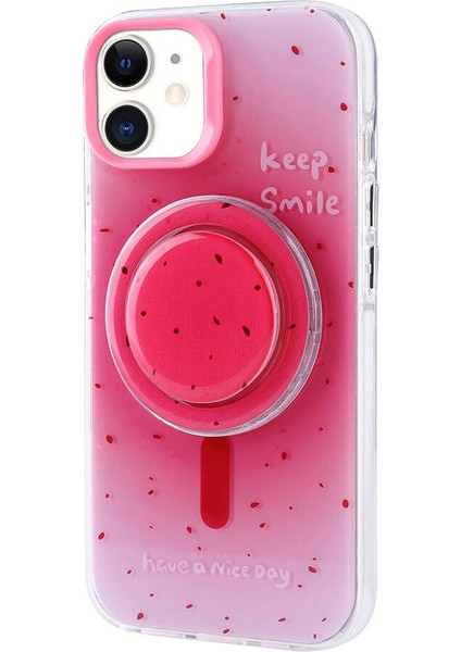 iPhone 11 Zore Magsafe Şarj Özellikli Tak-Çıkar Pop Soketli Zore Tiktok Kapak-Pembe Koyu