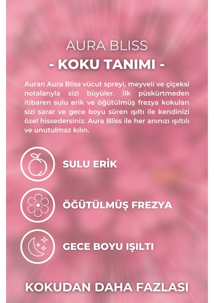 Aura Bliss Parfümlü Kadın Vücut Spreyi Vücut Kokusu Vücut Misti Body Mist Spray 150ml