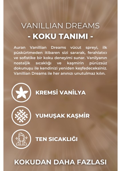 Vanillian Dreams Parfümlü Kadın Vücut Spreyi Vücut Kokusu Vücut Misti Body Mist Spray 150ml