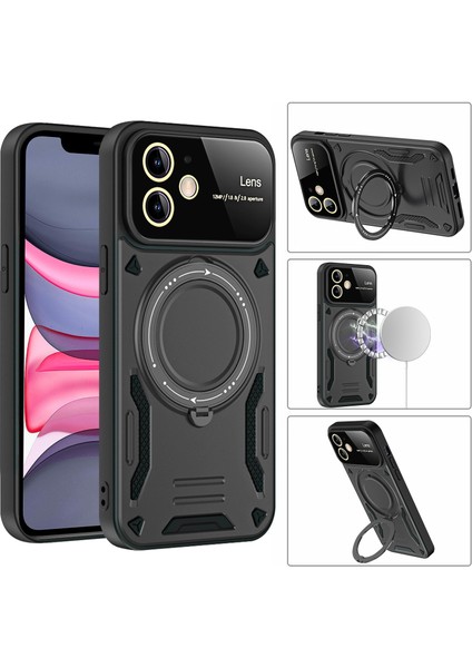 iPhone 11 Kılıf Magsafe Mıknatıslı Stand Özellikli Kamera ve Lens Korumalı Kapak