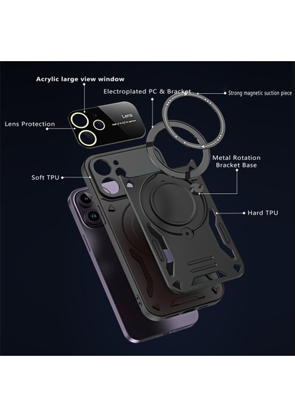 iPhone 11 Kılıf Magsafe Mıknatıslı Stand Özellikli Kamera ve Lens Korumalı Kapak