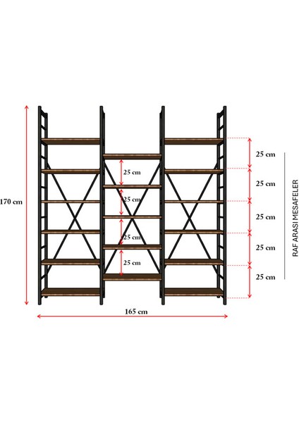 6 Raflı Metal Kitaplık Üç Modül
