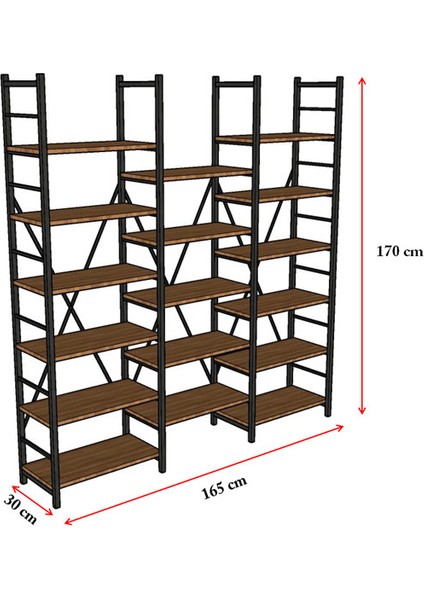 6 Raflı Metal Kitaplık Üç Modül