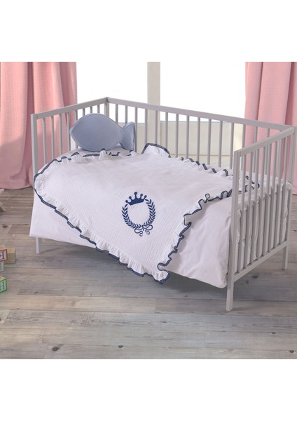 - King Bebek Battaniye Işlemeli Müslin Kumaş Pamuk 85CM x 85CM Indigo