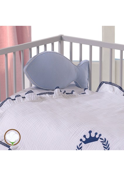 - King Bebek Battaniye Işlemeli Müslin Kumaş Pamuk 85CM x 85CM Indigo