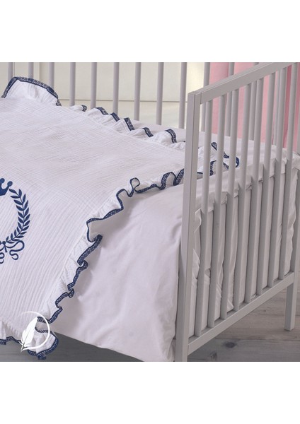 - King Bebek Battaniye Işlemeli Müslin Kumaş Pamuk 85CM x 85CM Indigo